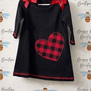 Goodlad Black Dress with Red Plaid Heart and Bows